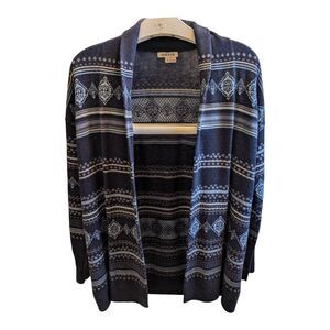 Women’s Orvis Wool Blend Open Front Cardigan Sweater Fair Isle Size Small Blue